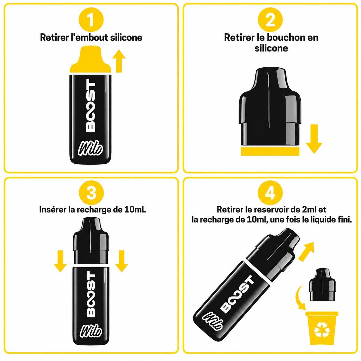 Première utilisation de la cartouche Wilo Boost : sortir la cartouche de son emballage puis l'insérer dans la batterie Wilo Boost